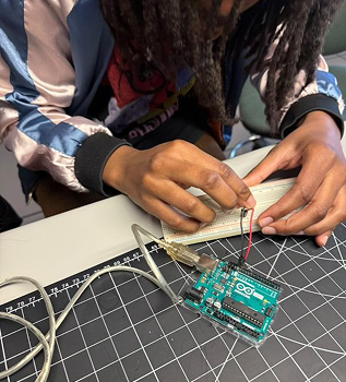 For this portion of the activity, we had just been given our breadboards and Arduinos to experiment with for the first time. We learned the recommended wiring colour systems to keep track of the ground, and positive and negative charged wires. We installed Arduino IDE and set up our code to experiment with blinking an LED light.